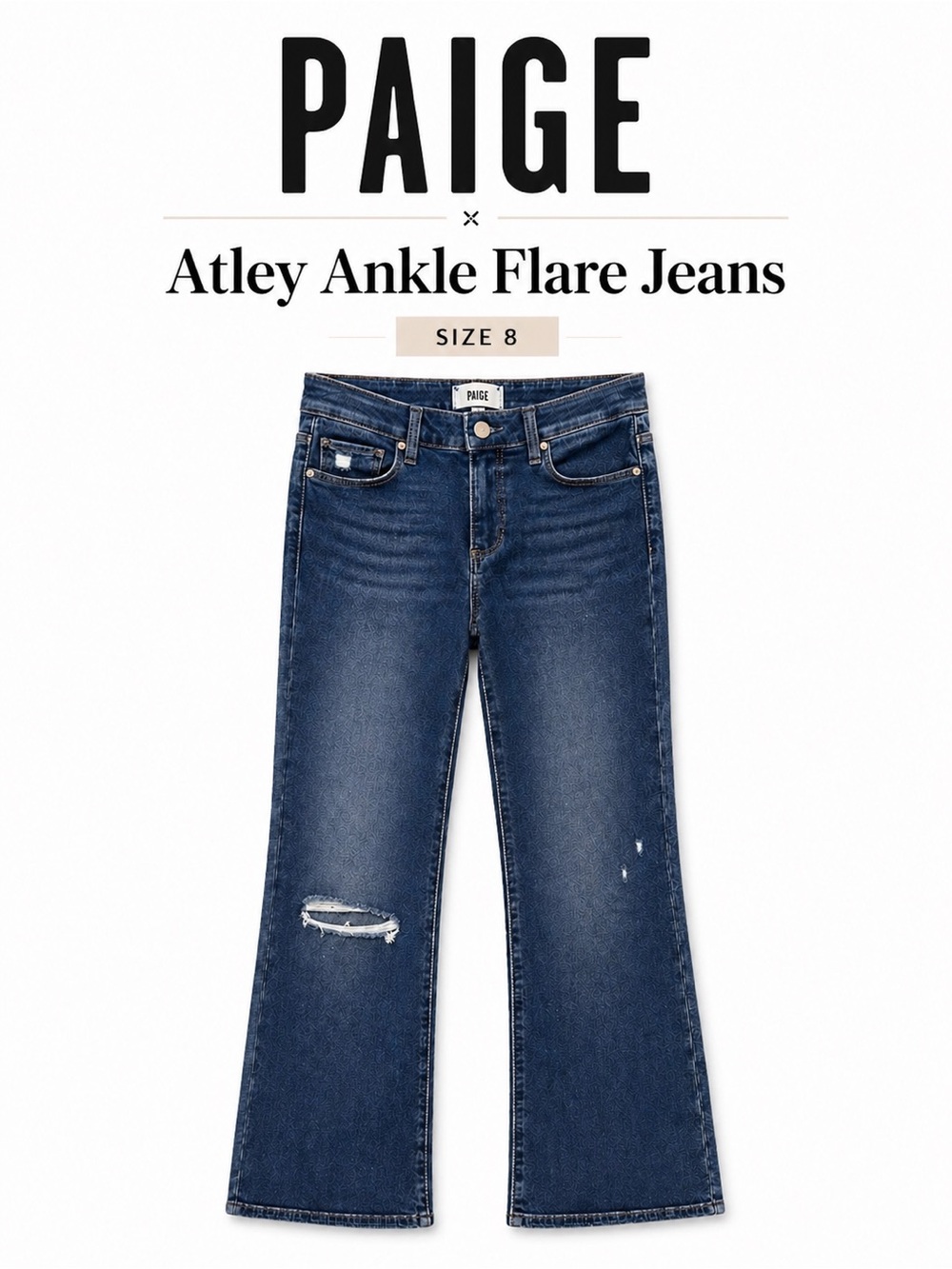 PAIGE Atley Ankle Flare Jeans Size 8 Mid Rise Distressed Denim